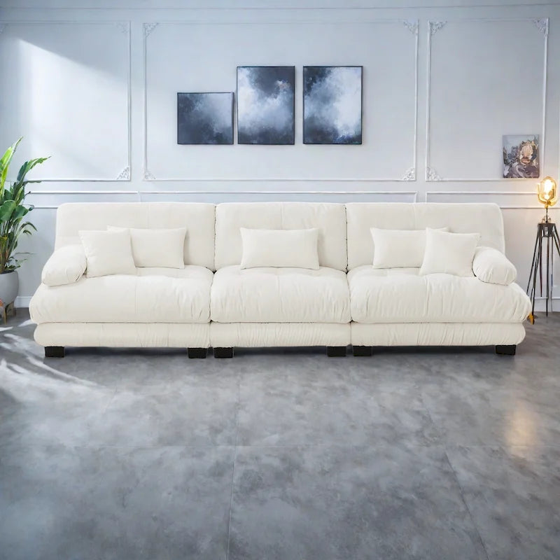133.8 Chenille 4-Seat Sofa with Round Bolster Armrests, Deep Seat Cushions for Living Room
