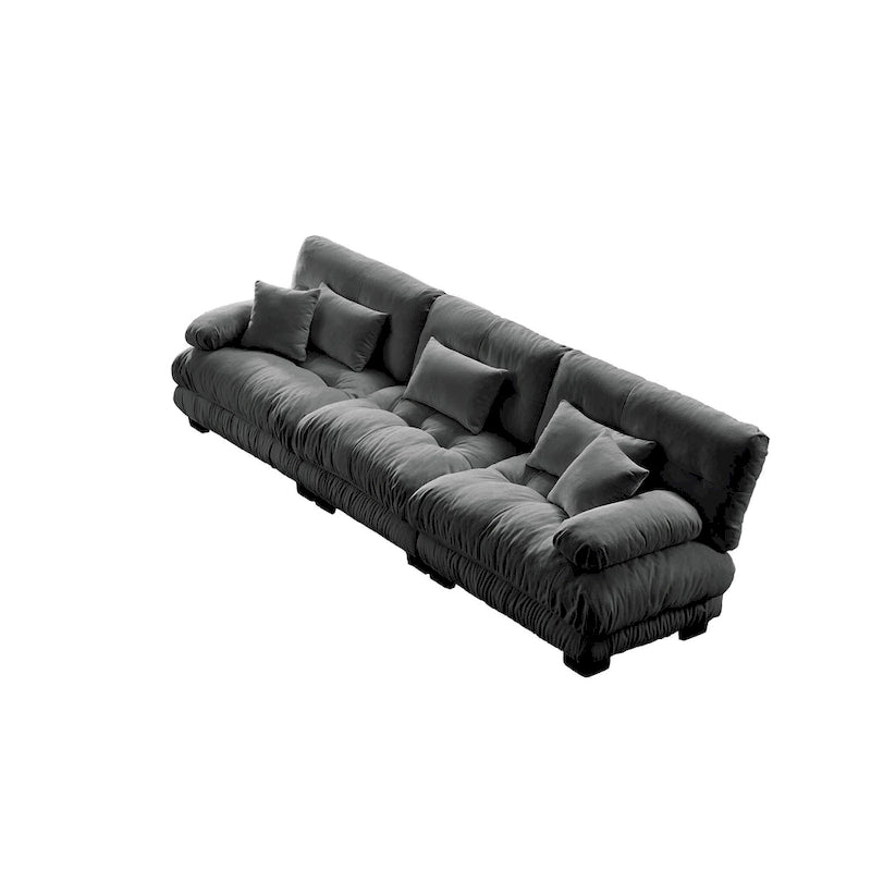 133.8 Chenille 4-Seat Sofa with Round Bolster Armrests, Deep Seat Cushions for Living Room