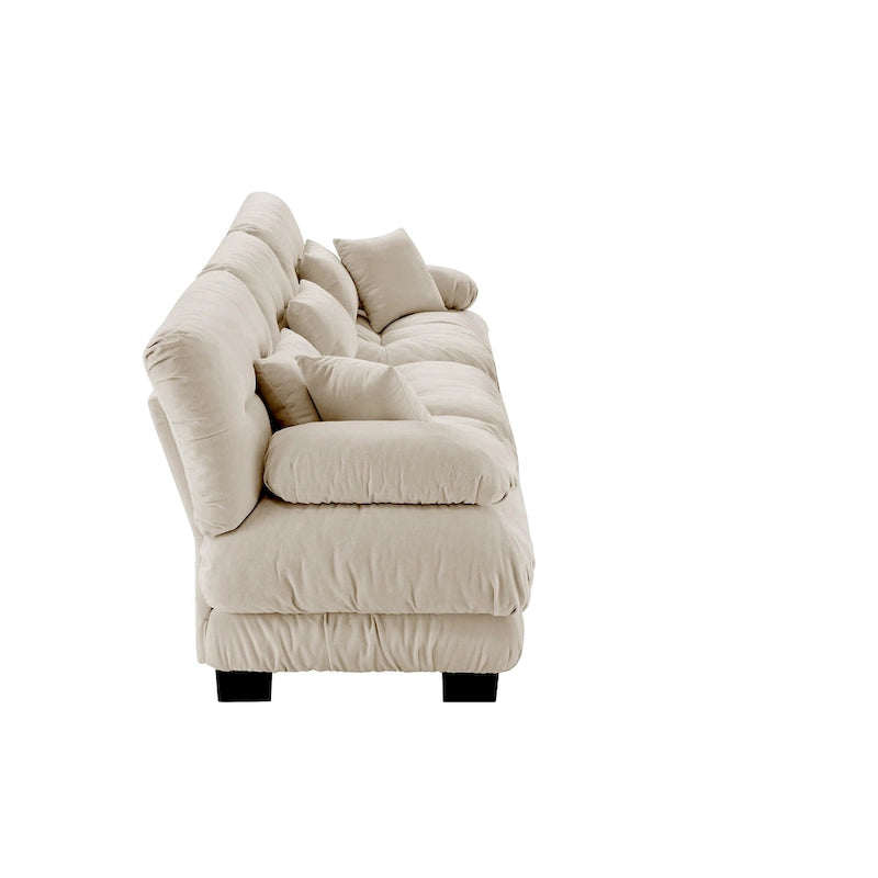 133.8 Chenille 4-Seat Sofa with Round Bolster Armrests, Deep Seat Cushions for Living Room