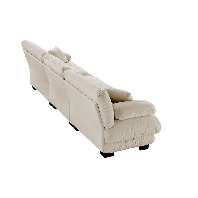 133.8 Chenille 4-Seat Sofa with Round Bolster Armrests, Deep Seat Cushions for Living Room