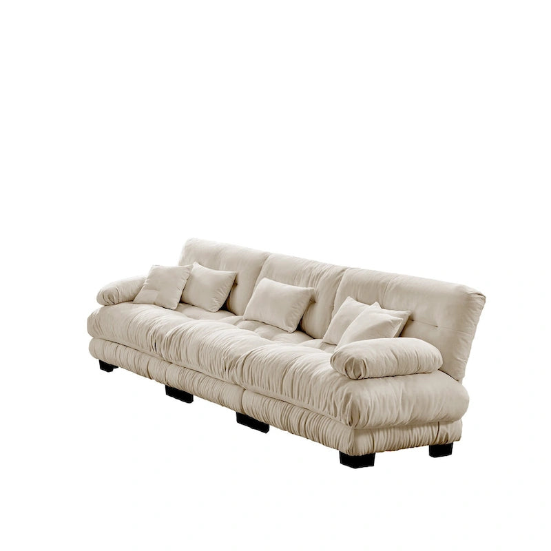 133.8 Chenille 4-Seat Sofa with Round Bolster Armrests, Deep Seat Cushions for Living Room