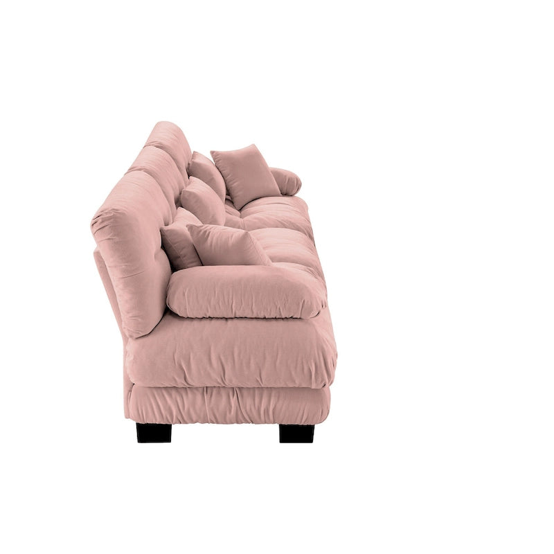 133.8 Chenille 4-Seat Sofa with Round Bolster Armrests, Deep Seat Cushions for Living Room