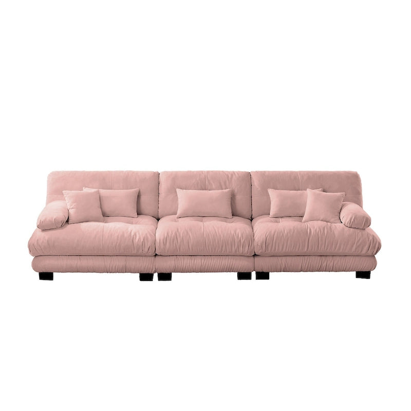 133.8 Chenille 4-Seat Sofa with Round Bolster Armrests, Deep Seat Cushions for Living Room