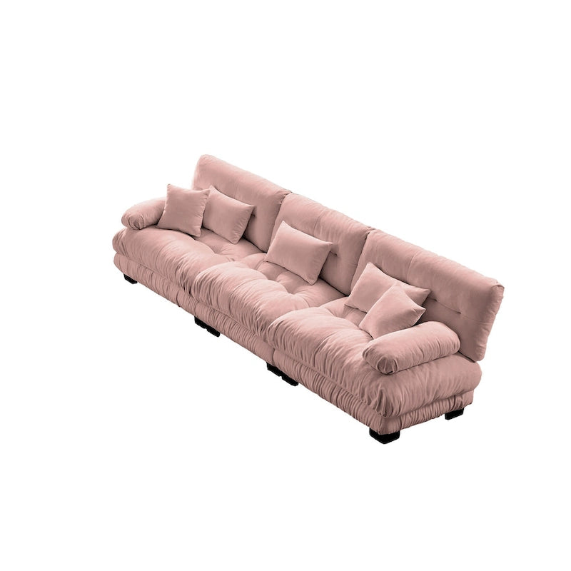 133.8 Chenille 4-Seat Sofa with Round Bolster Armrests, Deep Seat Cushions for Living Room
