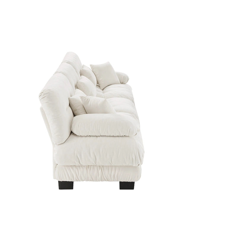 133.8 Chenille 4-Seat Sofa with Round Bolster Armrests, Deep Seat Cushions for Living Room