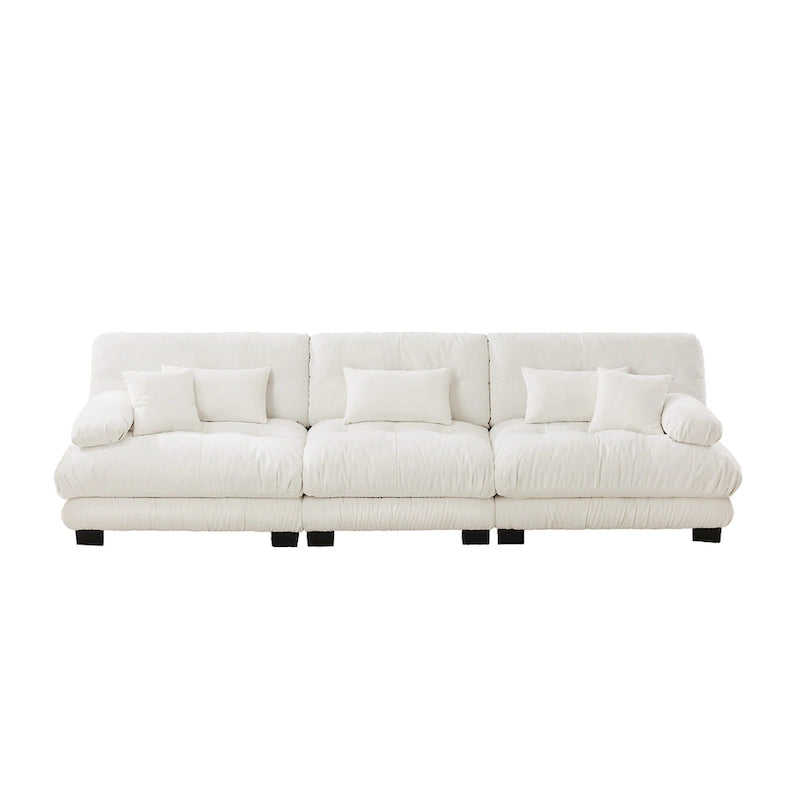 133.8 Chenille 4-Seat Sofa with Round Bolster Armrests, Deep Seat Cushions for Living Room