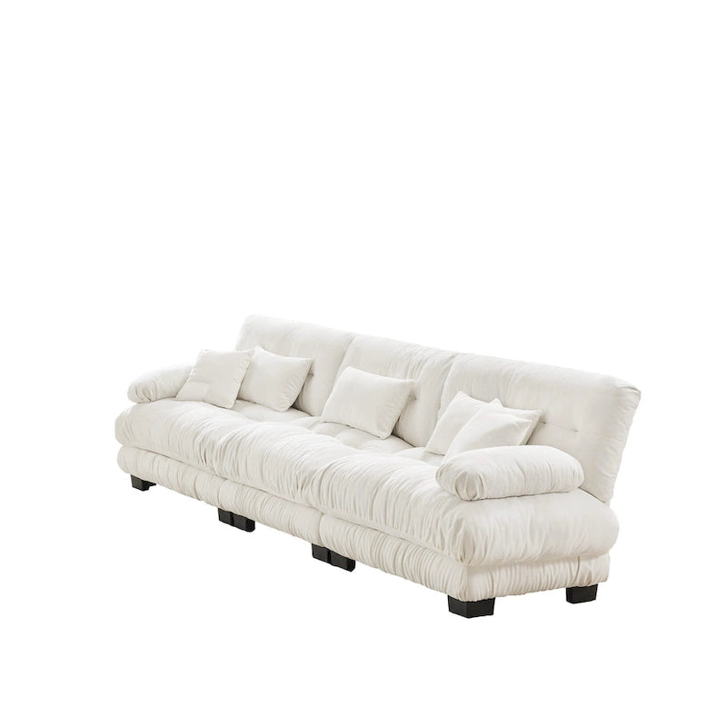 133.8 Chenille 4-Seat Sofa with Round Bolster Armrests, Deep Seat Cushions for Living Room