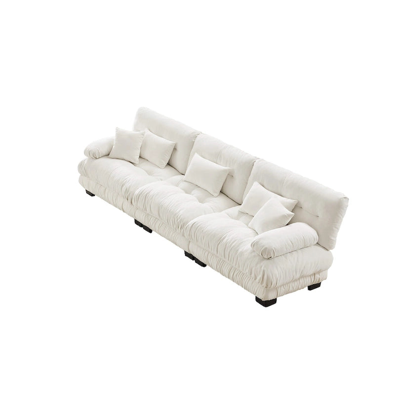 133.8 Chenille 4-Seat Sofa with Round Bolster Armrests, Deep Seat Cushions for Living Room