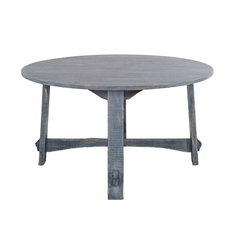54 Inch Round Planked Ocean Blue Mahogany Wood Dining Table