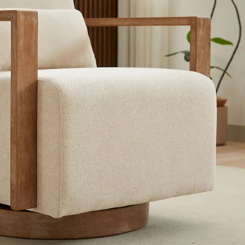 360 Degree Swivel Accent Chair with Solid Wood Armrest and Base