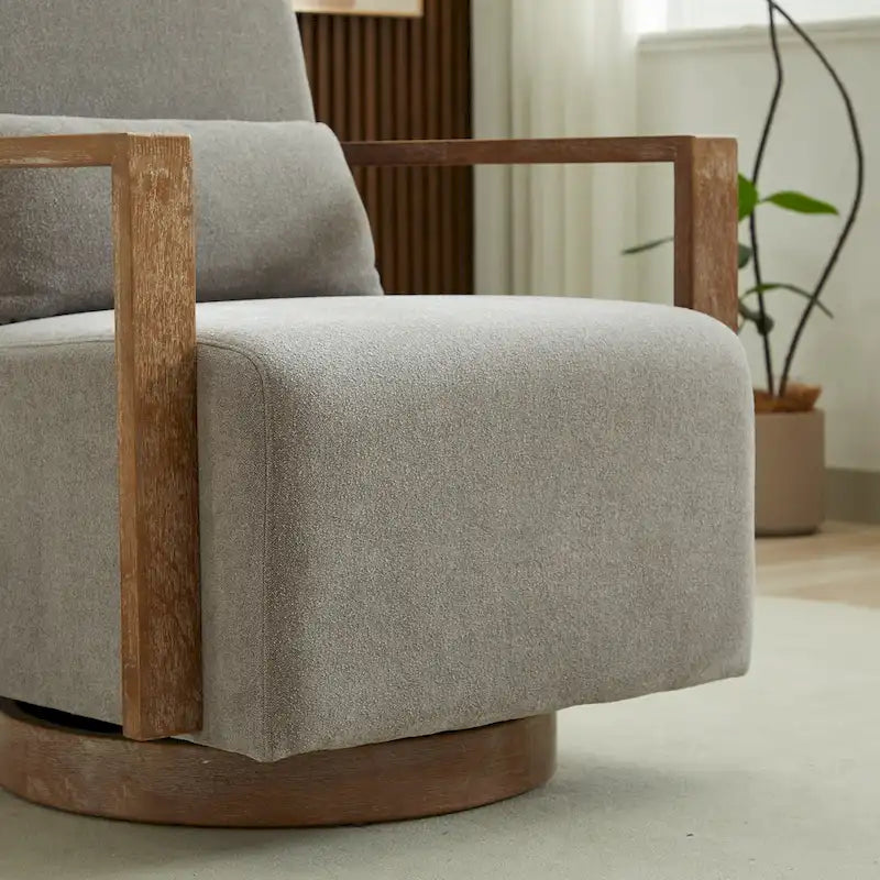360 Degree Swivel Accent Chair with Solid Wood Armrest and Base