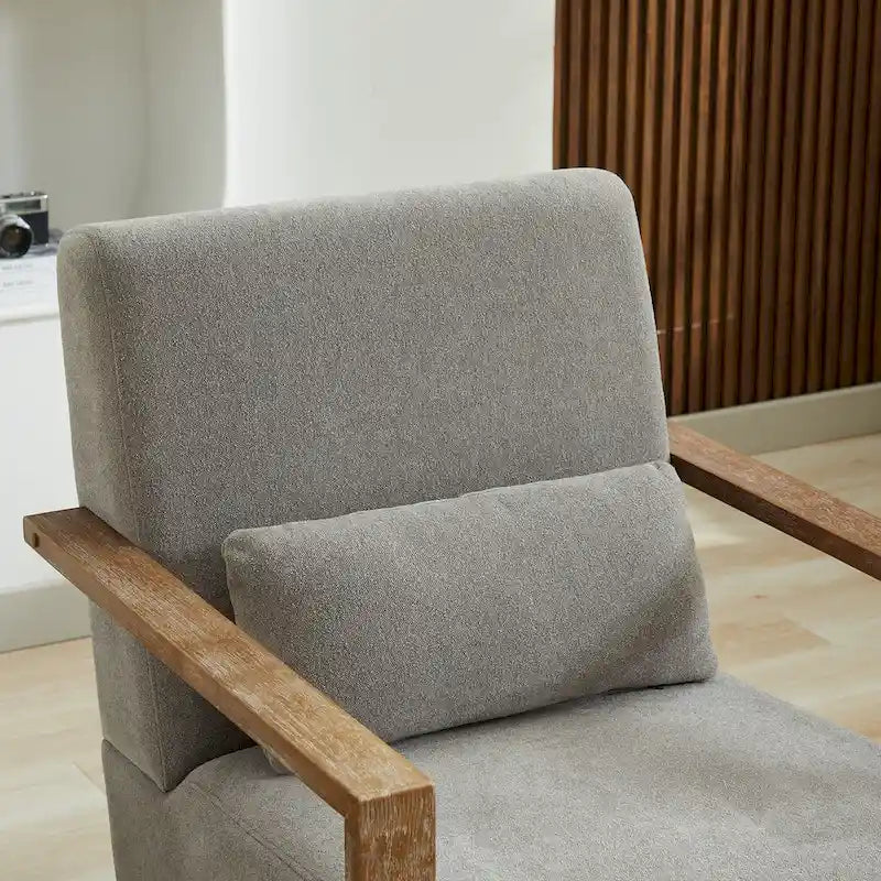 360 Degree Swivel Accent Chair with Solid Wood Armrest and Base