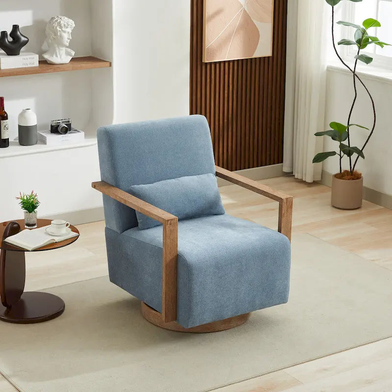 360 Degree Swivel Accent Chair with Solid Wood Armrest and Base