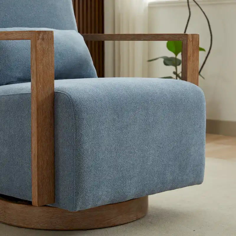 360 Degree Swivel Accent Chair with Solid Wood Armrest and Base