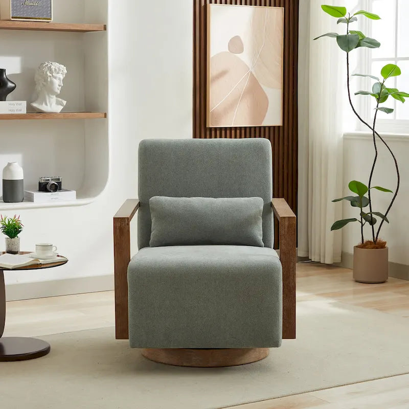 360 Degree Swivel Accent Chair with Solid Wood Armrest and Base