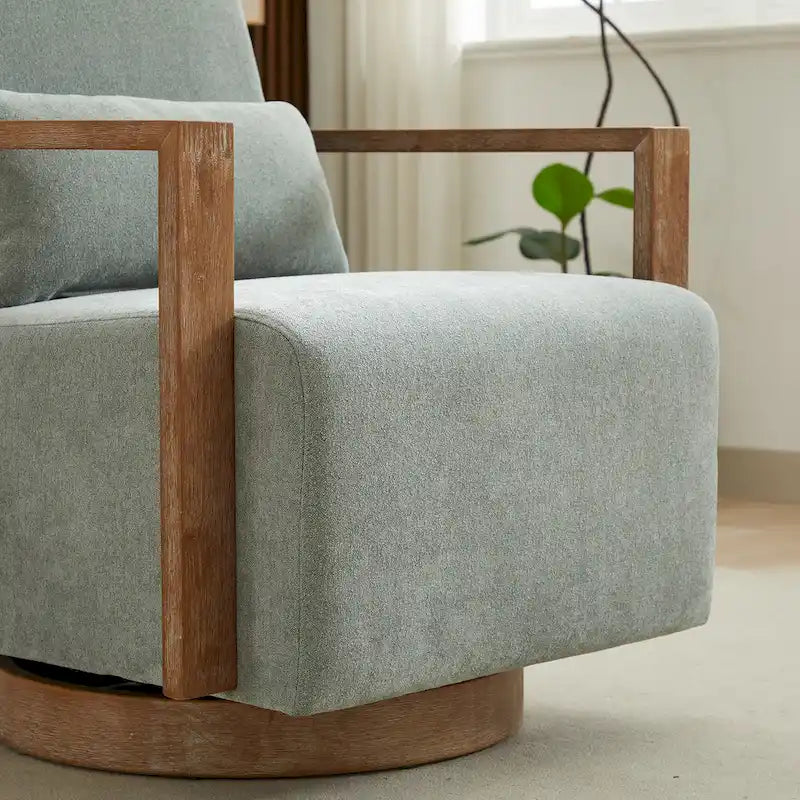 360 Degree Swivel Accent Chair with Solid Wood Armrest and Base