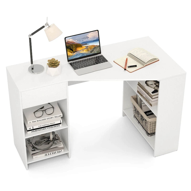 L-Shaped Computer Desk with Drawer & Storage Shelves
