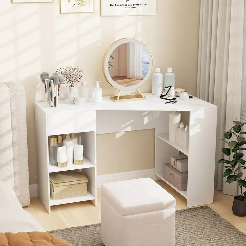 L-Shaped Computer Desk with Drawer & Storage Shelves