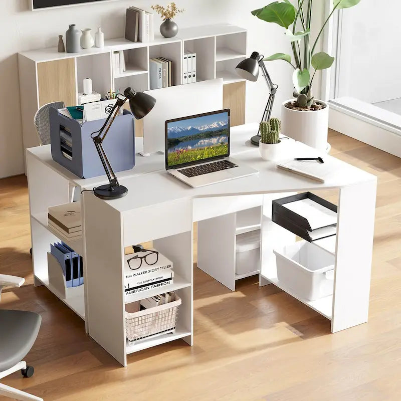 L-Shaped Computer Desk with Drawer & Storage Shelves