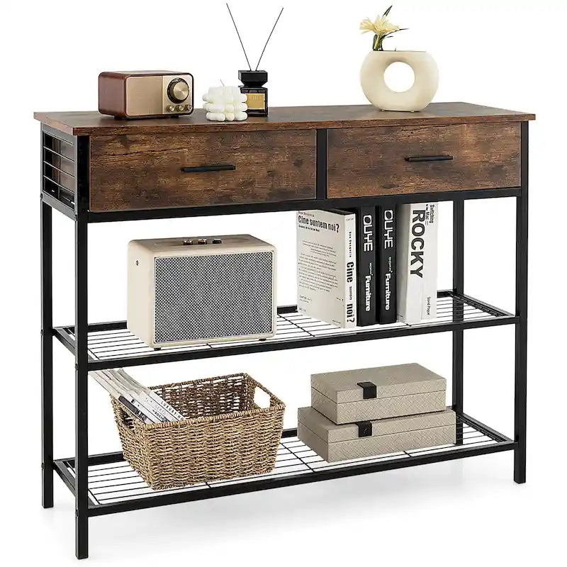 Console Entryway Table with 2 Drawers and 2 Shelves, 39.5"