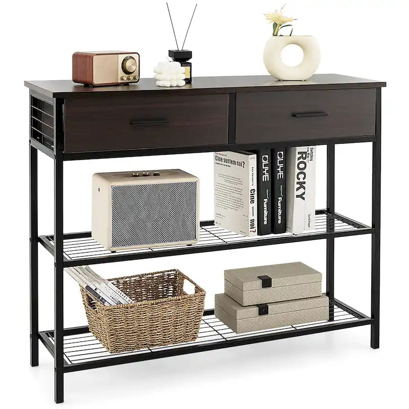 Console Entryway Table with 2 Drawers and 2 Shelves, 39.5"