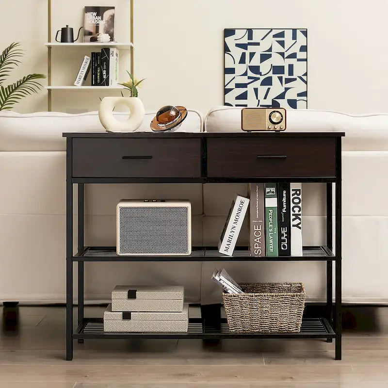Console Entryway Table with 2 Drawers and 2 Shelves, 39.5"