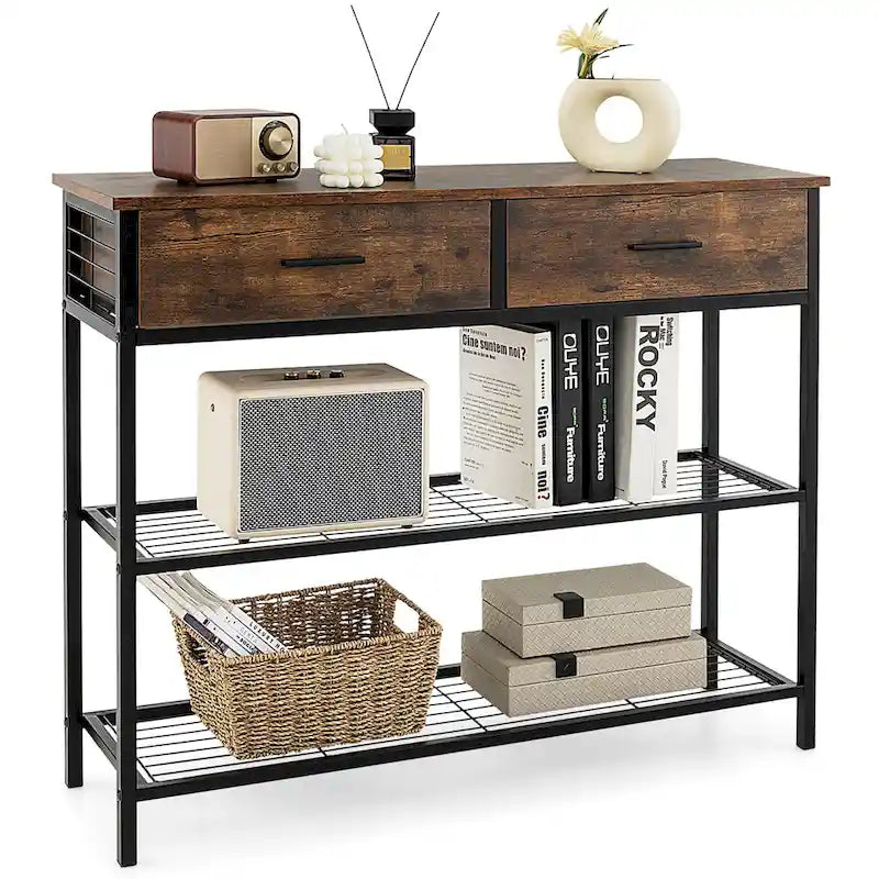 Console Entryway Table with 2 Drawers and 2 Shelves, 39.5"