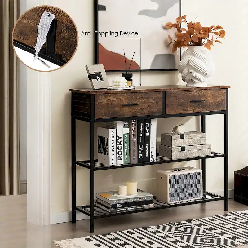 Console Entryway Table with 2 Drawers and 2 Shelves, 39.5"