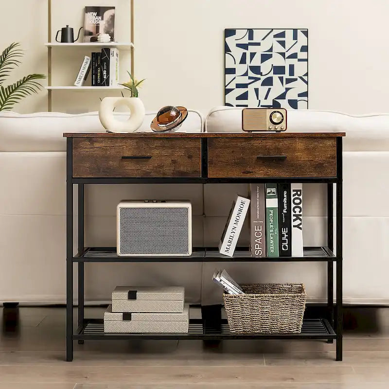 Console Entryway Table with 2 Drawers and 2 Shelves, 39.5"