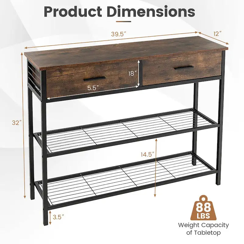Console Entryway Table with 2 Drawers and 2 Shelves, 39.5"