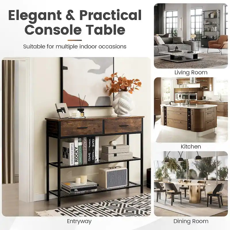Console Entryway Table with 2 Drawers and 2 Shelves, 39.5"