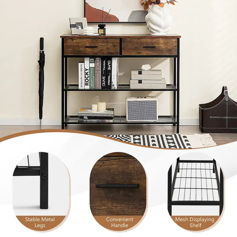 Console Entryway Table with 2 Drawers and 2 Shelves, 39.5"