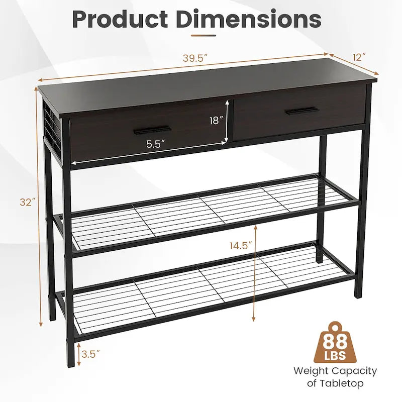 Console Entryway Table with 2 Drawers and 2 Shelves, 39.5"
