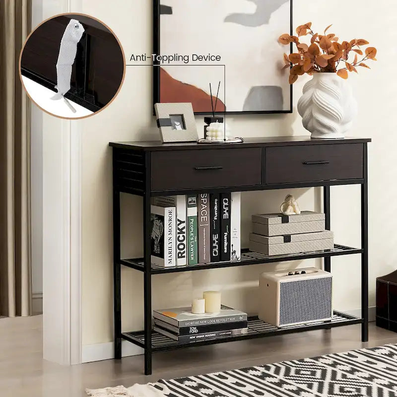 Console Entryway Table with 2 Drawers and 2 Shelves, 39.5"