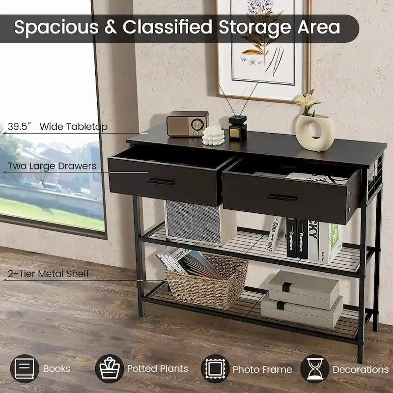 Console Entryway Table with 2 Drawers and 2 Shelves, 39.5"
