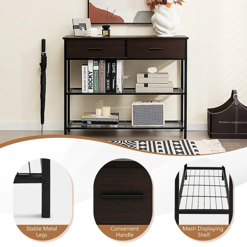 Console Entryway Table with 2 Drawers and 2 Shelves, 39.5"