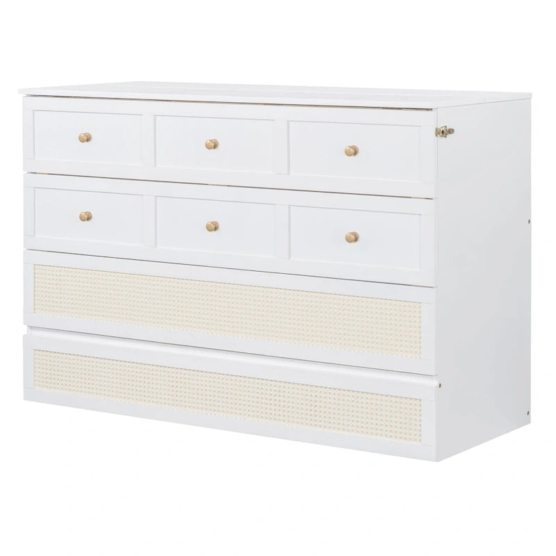 White Queen Size Murphy Bed with Storage and Large Drawers