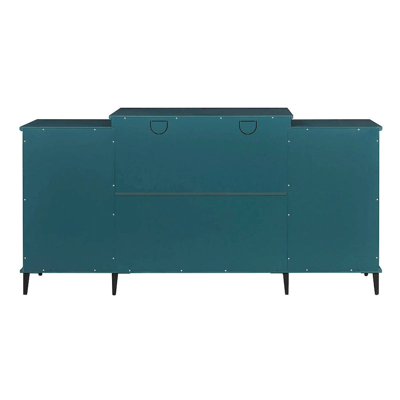 Teal Blue 62" TV Stand with Glass Doors and Shelves for Living Room