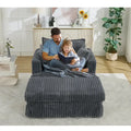 Dark Gray Modern 47.8" Upholstered Oversized Chaise Longue with Ottoman and Pillows