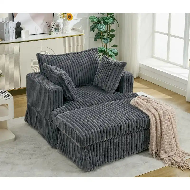 Dark Gray Modern 47.8" Upholstered Oversized Chaise Longue with Ottoman and Pillows