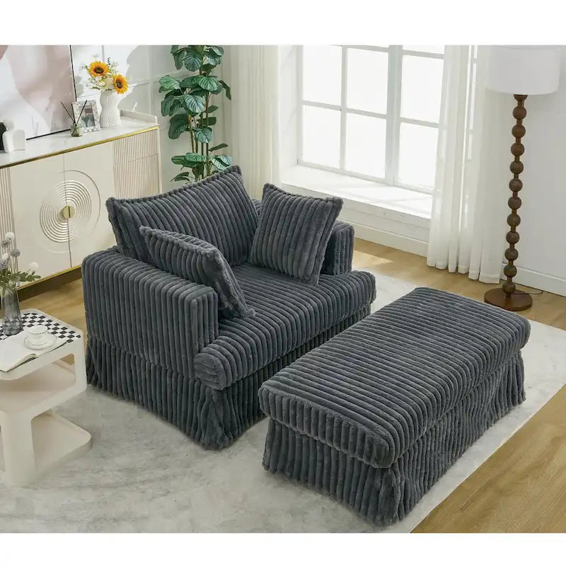 Dark Gray Modern 47.8" Upholstered Oversized Chaise Longue with Ottoman and Pillows