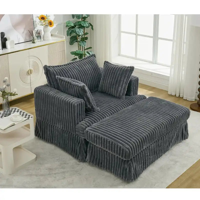 Dark Gray Modern 47.8" Upholstered Oversized Chaise Longue with Ottoman and Pillows