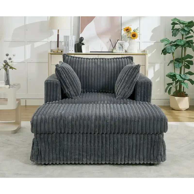 Dark Gray Modern 47.8" Upholstered Oversized Chaise Longue with Ottoman and Pillows