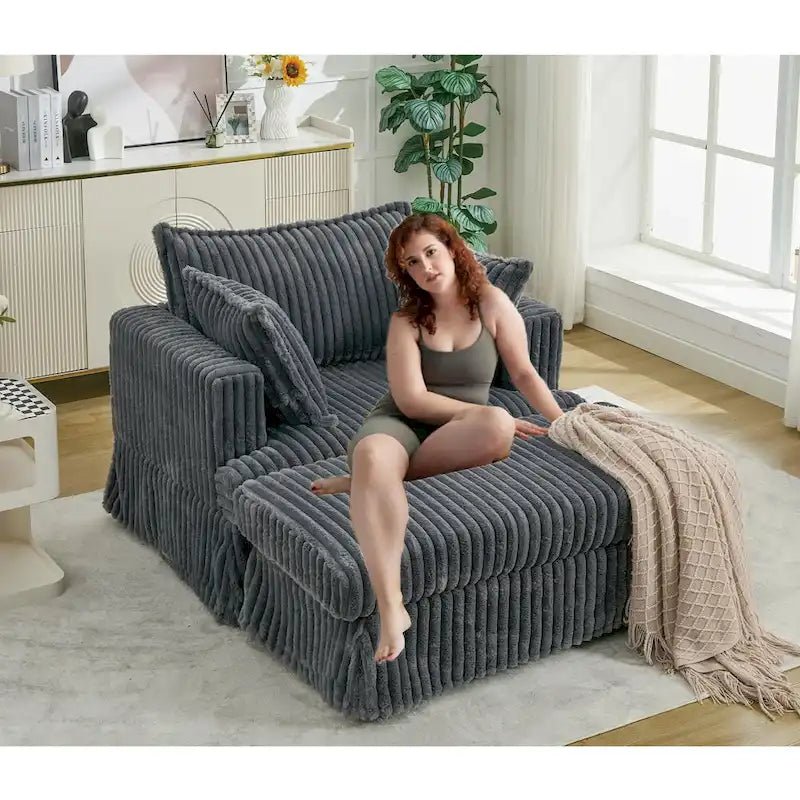 Dark Gray Modern 47.8" Upholstered Oversized Chaise Longue with Ottoman and Pillows