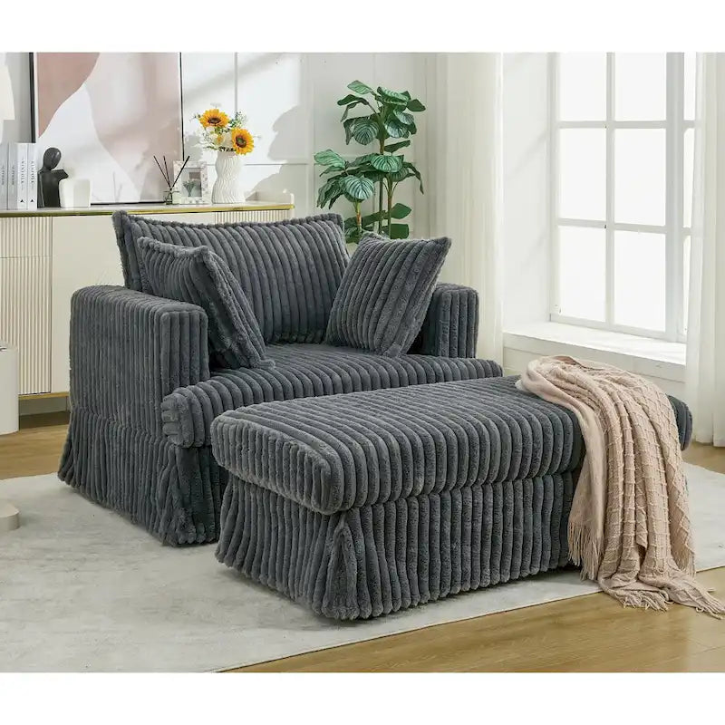 Dark Gray Modern 47.8" Upholstered Oversized Chaise Longue with Ottoman and Pillows