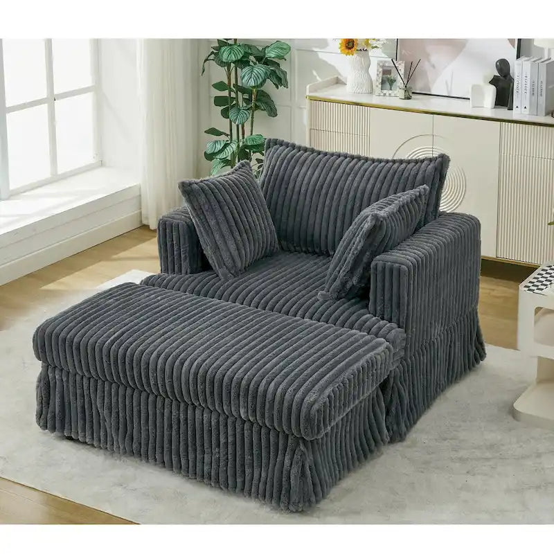 Dark Gray Modern 47.8" Upholstered Oversized Chaise Longue with Ottoman and Pillows