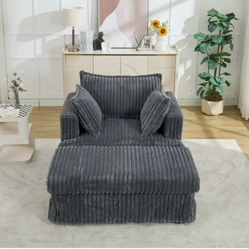 Dark Gray Modern 47.8" Upholstered Oversized Chaise Longue with Ottoman and Pillows