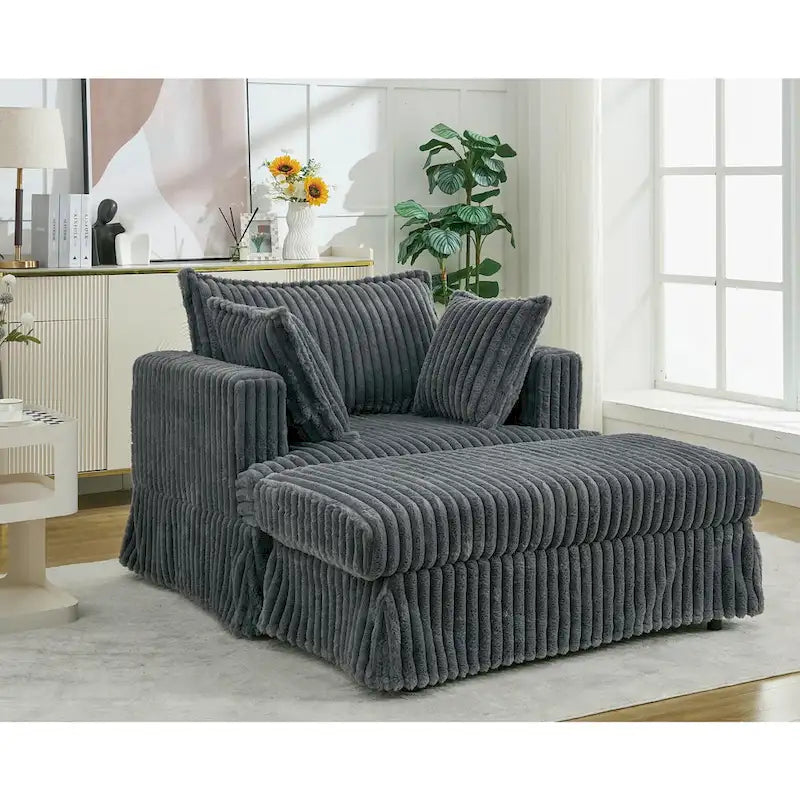 Dark Gray Modern 47.8" Upholstered Oversized Chaise Longue with Ottoman and Pillows