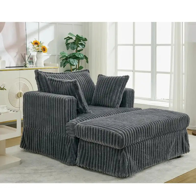 Dark Gray Modern 47.8" Upholstered Oversized Chaise Longue with Ottoman and Pillows