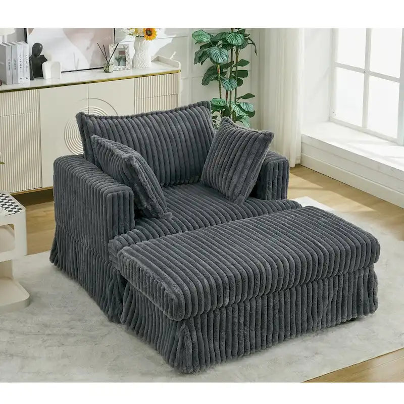 Dark Gray Modern 47.8" Upholstered Oversized Chaise Longue with Ottoman and Pillows